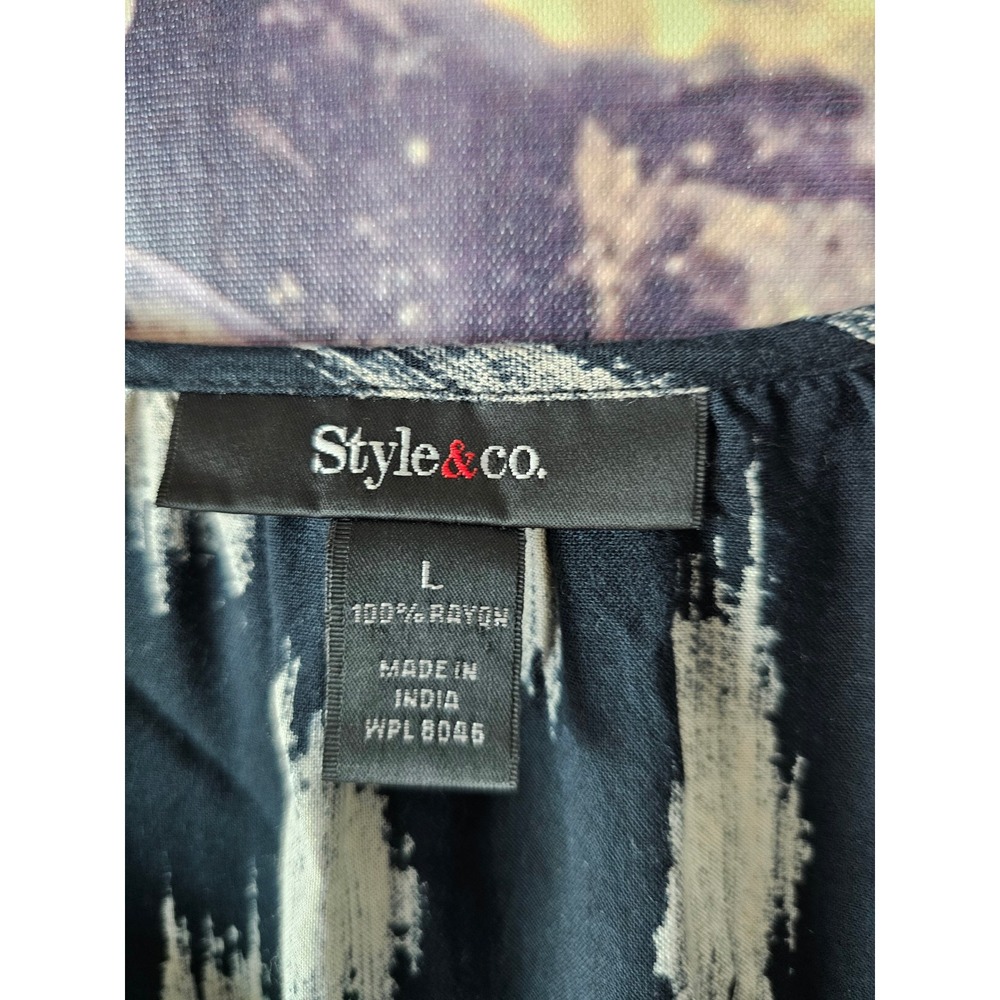Style & Co Womens Ikat Print Button Front Boho Blouse 3/4 Sleeve L - Picture 3 of 8